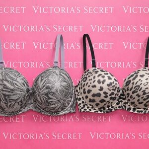 Victoria's Secret Black and Gray Patterned Bra Duo